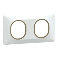 Ovalis - Plaque de finition - 2 postes horizontaux Blanc avec bague effet Laiton - S320704D