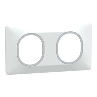 Ovalis - Plaque de finition - 2 postes horizontaux Blanc avec bague effet Argent Chromé - S320704F