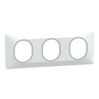 Ovalis - Plaque de finition - 3 postes horizontaux Blanc avec bague effet Argent Chromé - S320706F