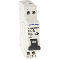 Disjoncteur  1P+N 20A courbe D connexion vis haut/bas 3kA - 20021